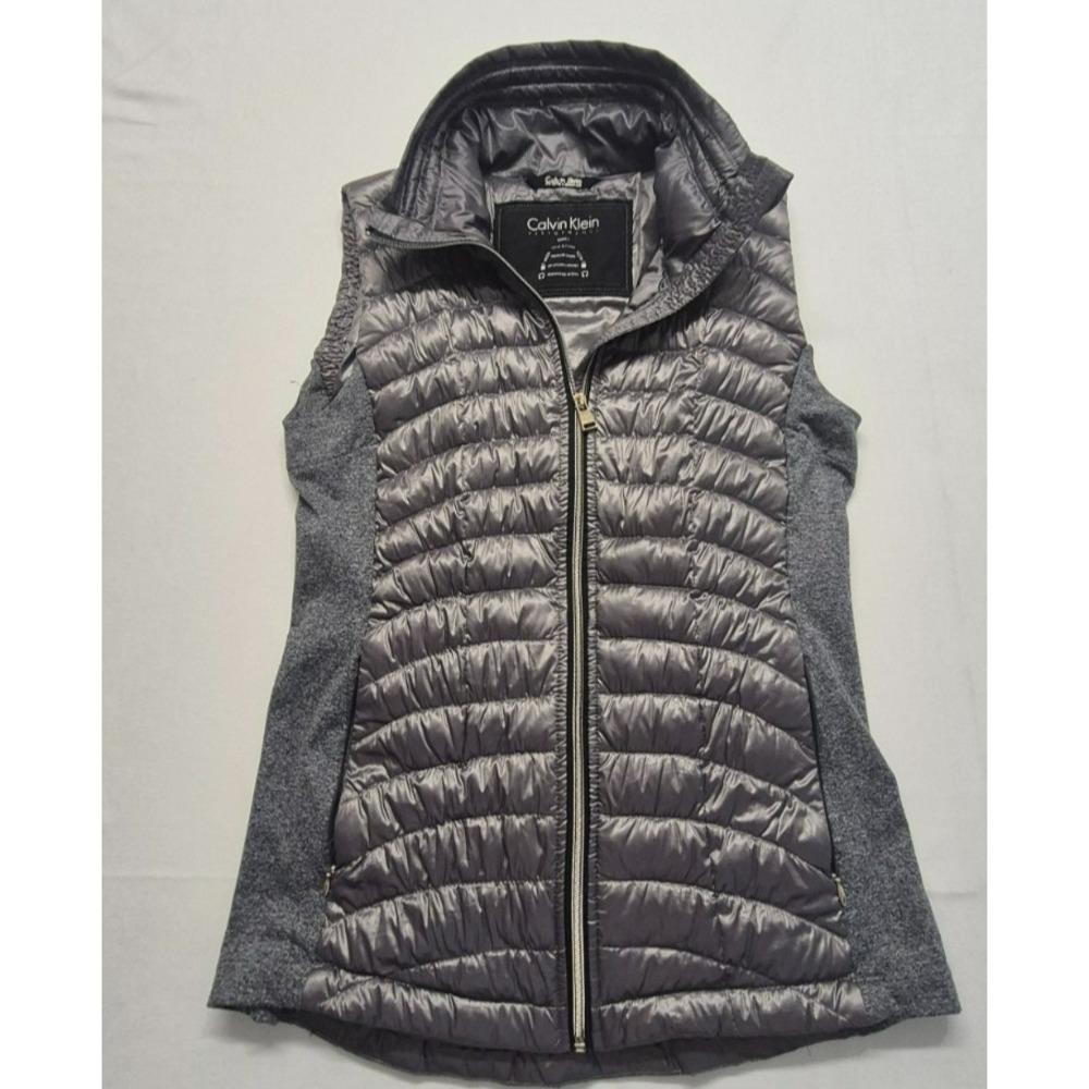Calvin Klein women's sliver‎ puffer vest Sm headphone access premium down